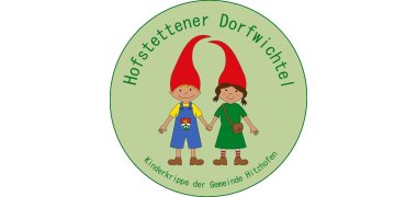 Grünes Logo der Dorfwichtel mit zwei Kindern als Wichtel